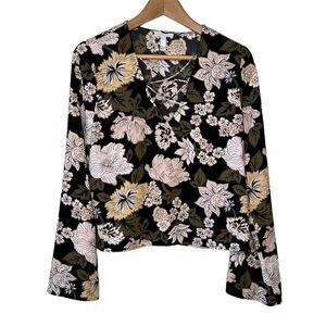 Leith Women’s Floral Black Long Sleeve Top Small